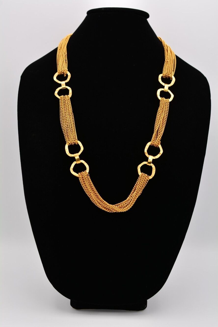 Rosa Flores Multi-Chain Necklace Chunky Gold Tone Heavy Signed Bin4B